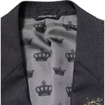 Dolce & Gabbana Dark Gray Bee Embroidery Wool Coat Blazer JKT41551-50