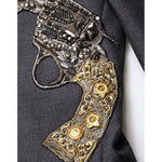 Dolce & Gabbana Dark Gray Bee Embroidery Wool Coat Blazer JKT41551-50