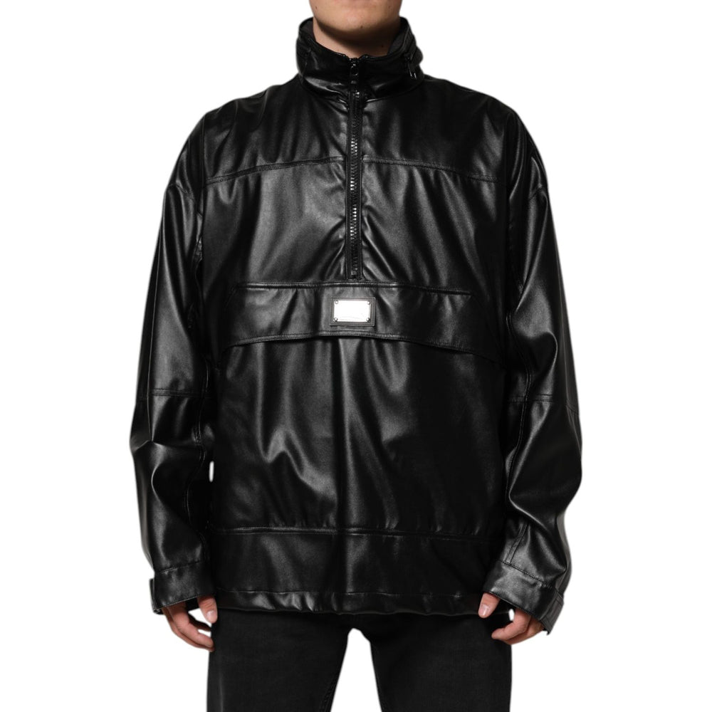 Dolce & Gabbana Black Polyester Logo Plaque Bomber Jacket JKT41527-48