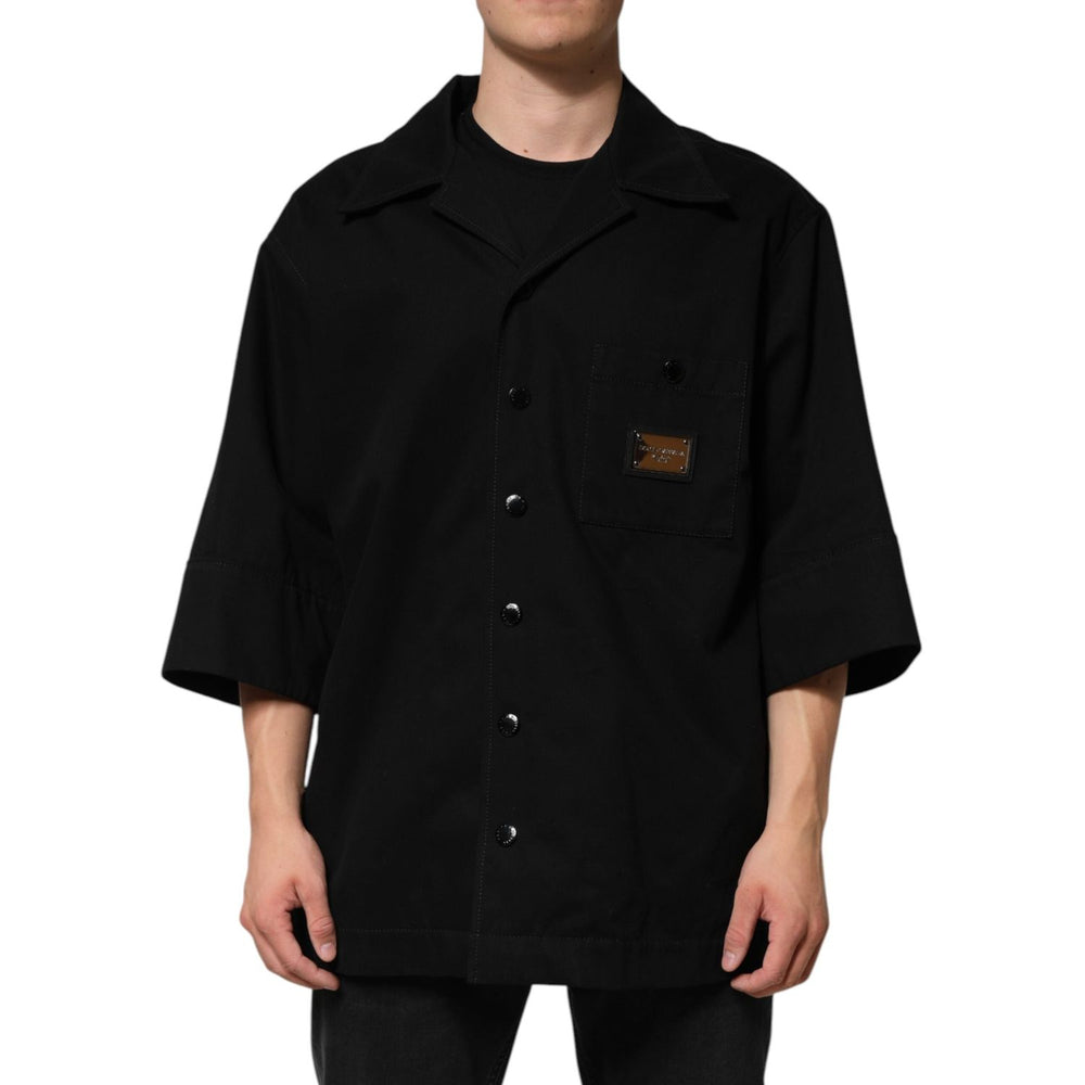Dolce & Gabbana Black Short Sleeve Button Men Casual Shirt JKT41561-44