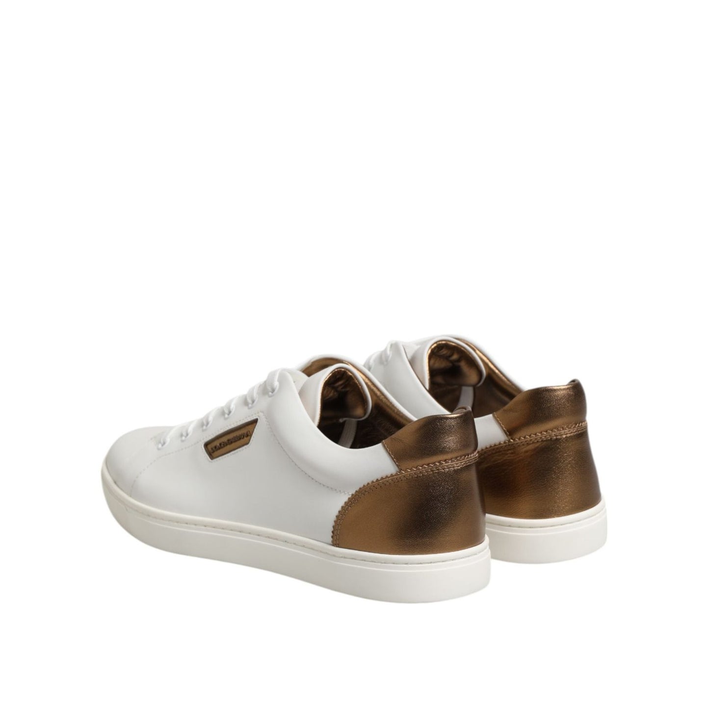 Dolce & Gabbana White Brown Leather Low Top Men Sneakers Shoes MV7383-43