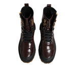 Dolce & Gabbana Maroon Leather Mid Calf Biker Boots Shoes LA12688-38