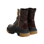 Dolce & Gabbana Maroon Leather Mid Calf Biker Boots Shoes LA12688-38