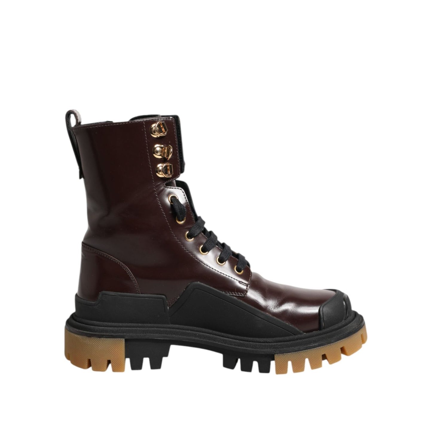Dolce & Gabbana Maroon Leather Mid Calf Biker Boots Shoes LA12688-38