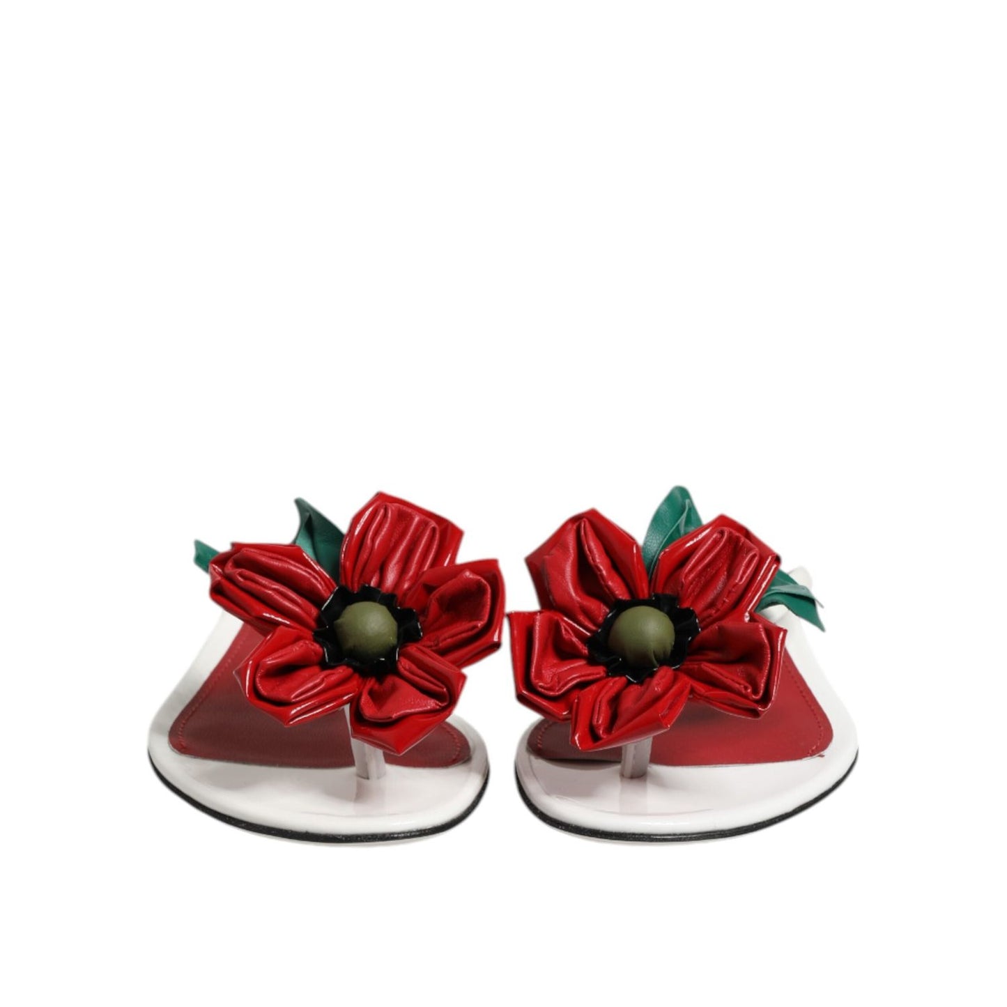 Dolce & Gabbana Red White KEIRA Flower Leather Sandals Shoes LA12785-36.5