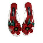 Dolce & Gabbana Red White KEIRA Flower Leather Sandals Shoes LA12785-36.5