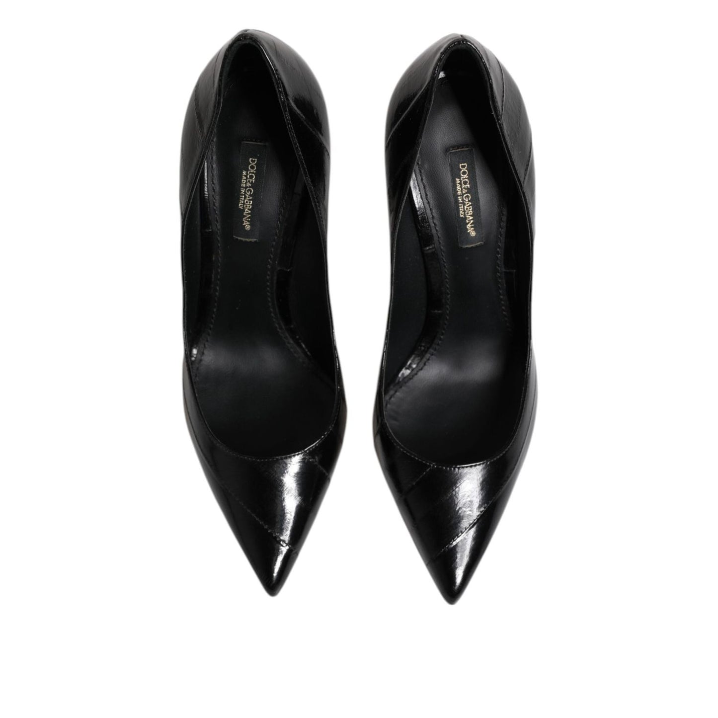 Dolce & Gabbana Black Leather Stiletto High Heels Pumps Shoes LA11453-37.5
