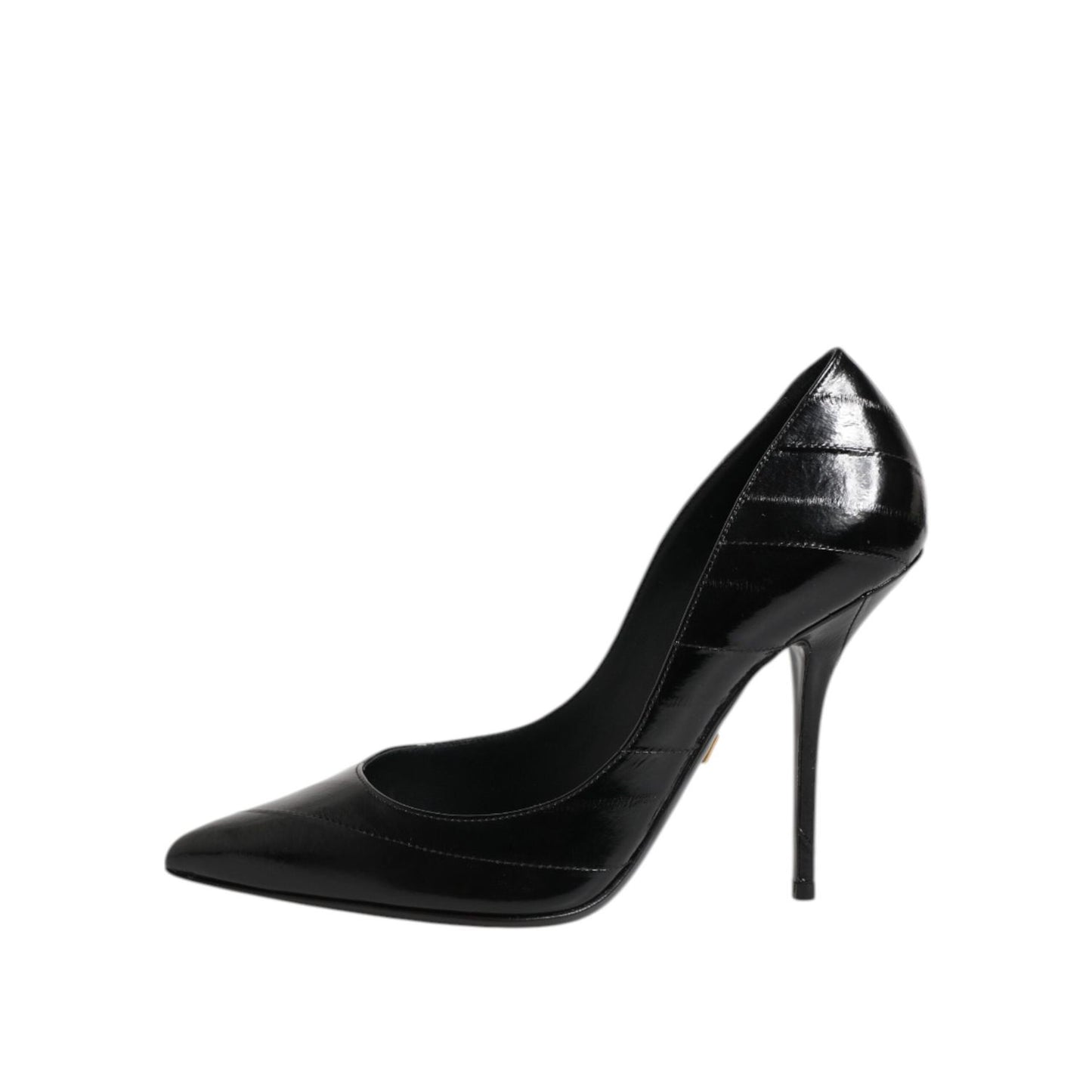 Dolce & Gabbana Black Leather Stiletto High Heels Pumps Shoes LA11453-37.5