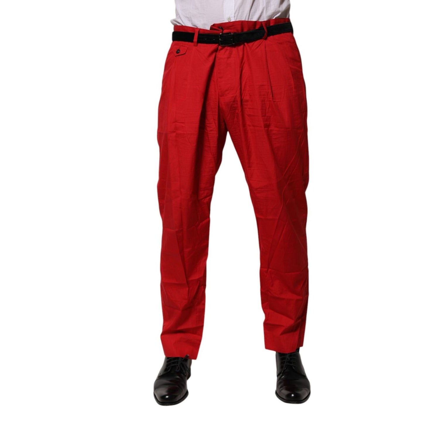 Dolce & Gabbana Red Cotton Pleated Men Formal Trouser Pants PAN76639-56
