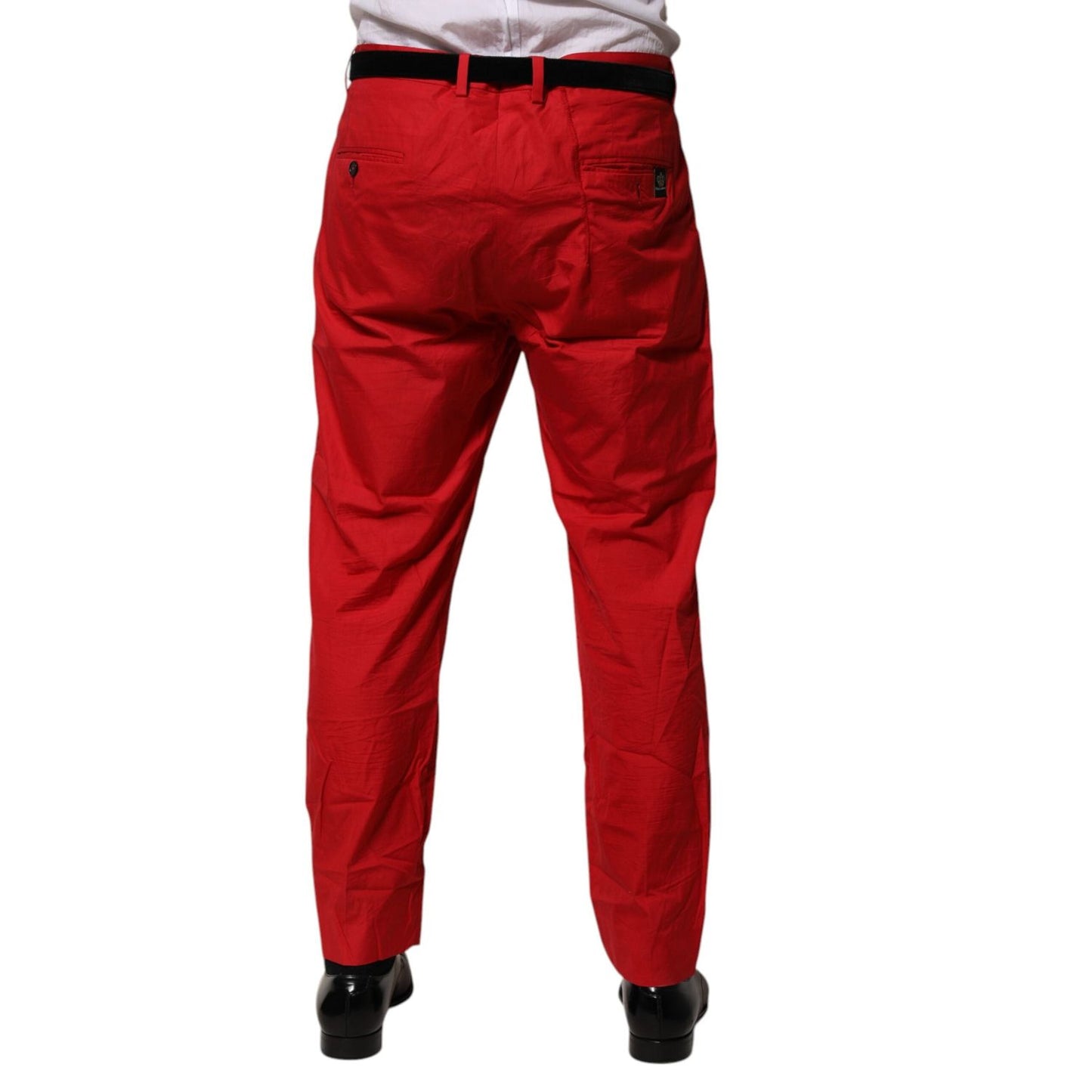 Dolce & Gabbana Red Cotton Pleated Men Formal Trouser Pants PAN76639-56