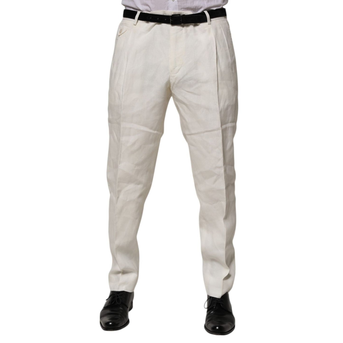 Dolce & Gabbana Cream Linen Dress Slim Formal Trouser Pants PAN76644-52