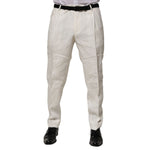 Dolce & Gabbana Cream Linen Dress Slim Formal Trouser Pants PAN76644-52
