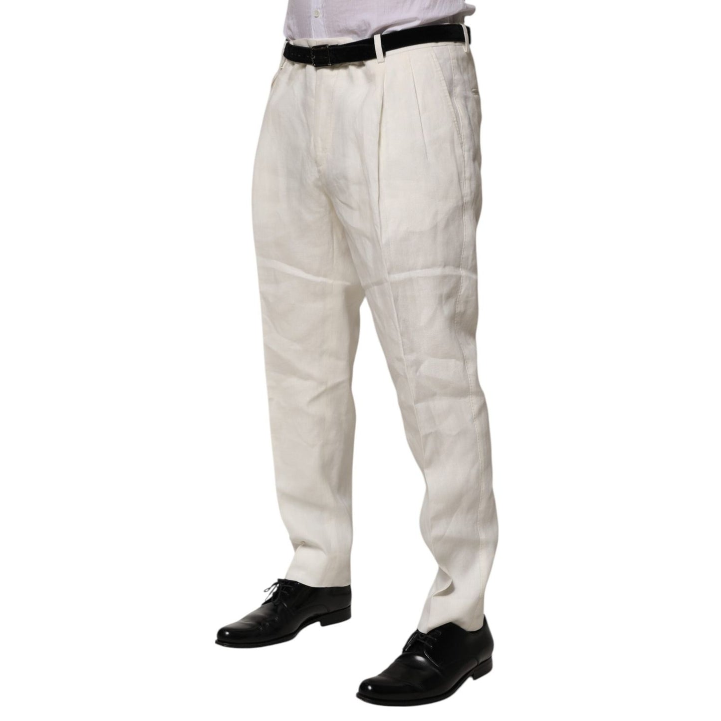 Dolce & Gabbana Cream Linen Dress Slim Formal Trouser Pants PAN76644-52