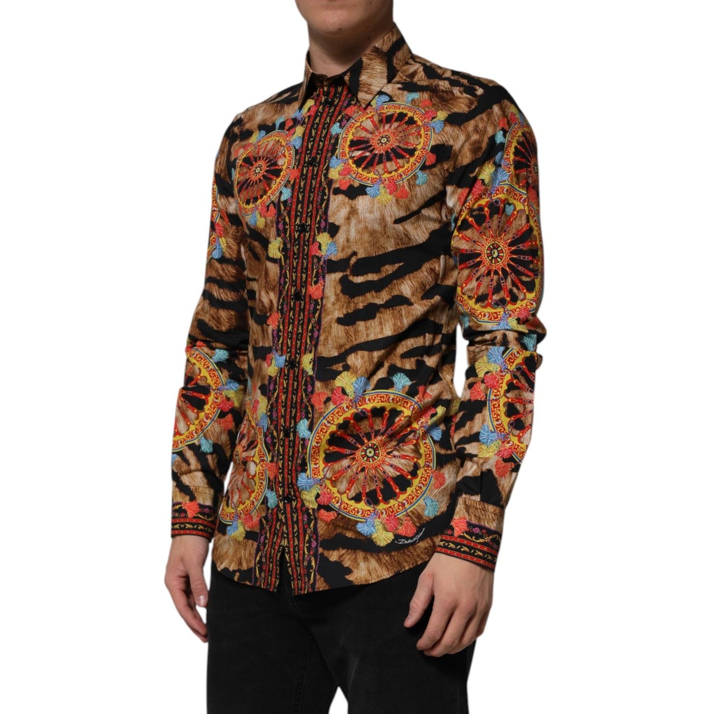 Dolce & Gabbana GOLD Cotton Tiger Carretto Long Sleeve Shirt TSH90633-40