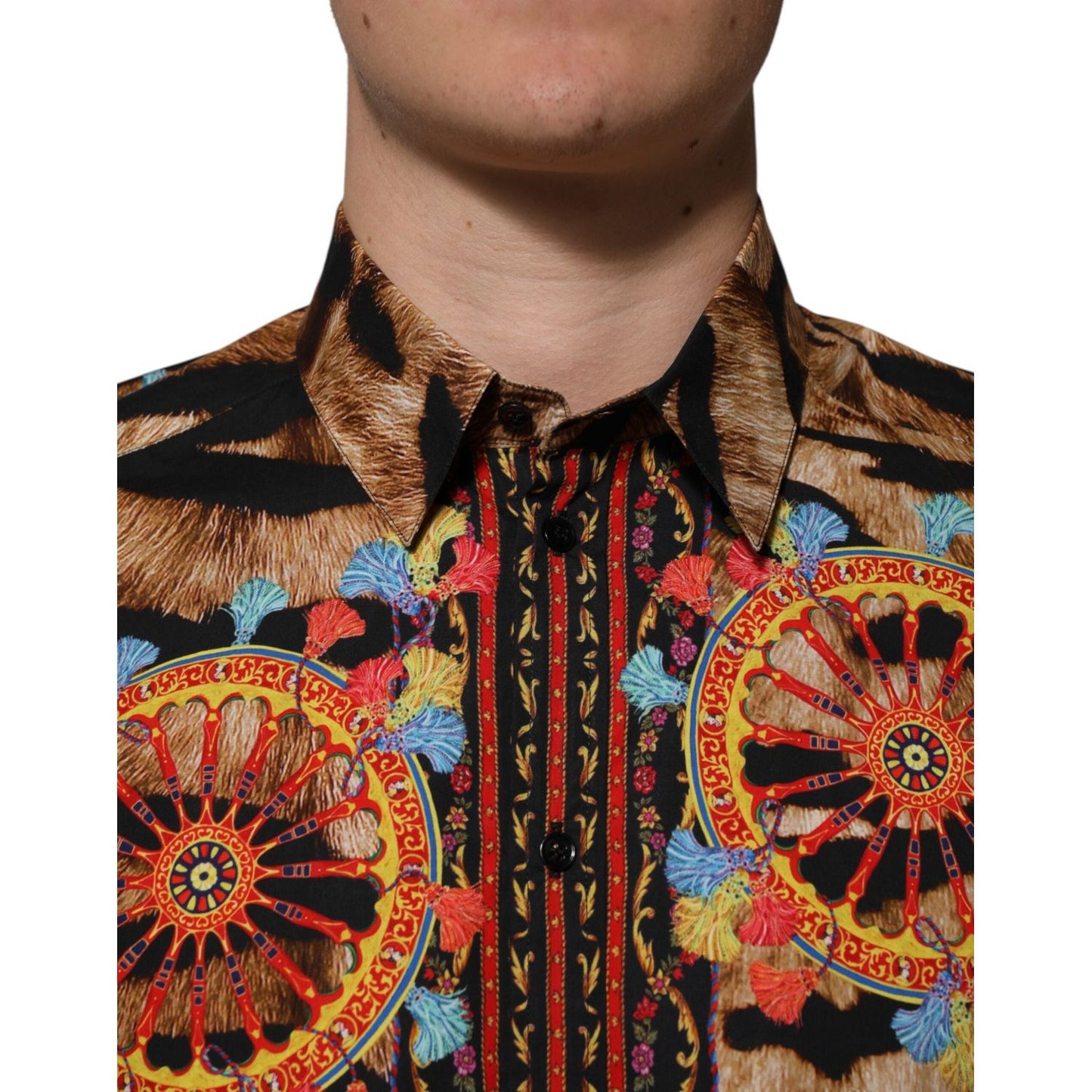 Dolce & Gabbana GOLD Cotton Tiger Carretto Long Sleeve Shirt TSH90633-40