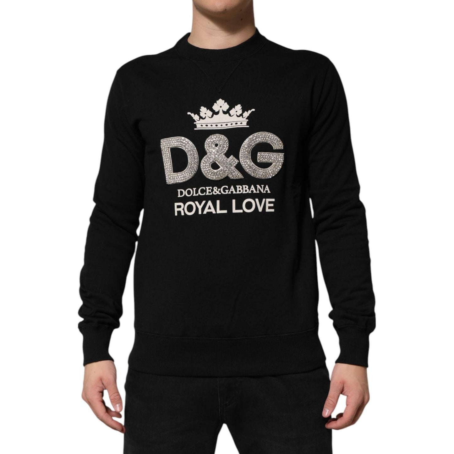 Dolce & Gabbana Black Cotton DG Crystal Embellished Sweater TSH90632-46