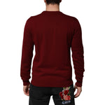 Dolce & Gabbana Burgundy Cashmere Lion Crest Pullover Sweater TSH91268-50