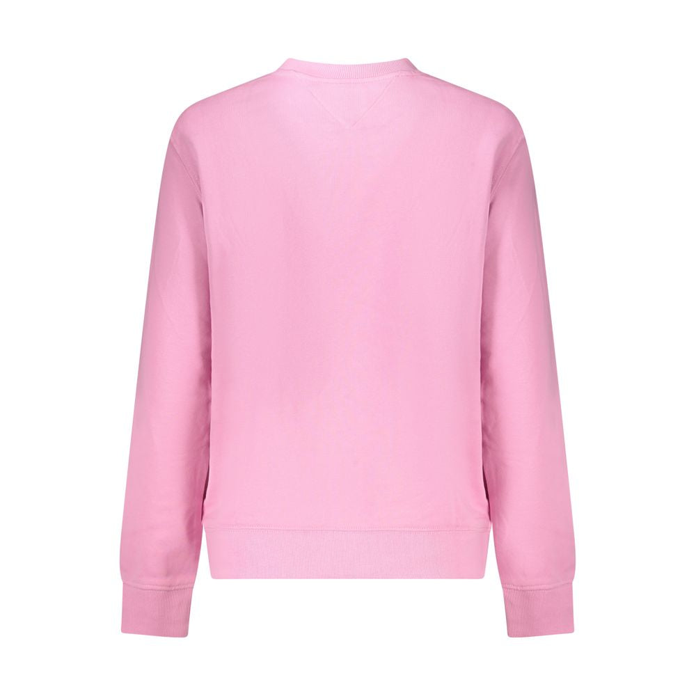 Back view of Tommy Hilfiger Pink Cotton Women Sweater, eco-conscious 95% cotton blend, sustainable fashion with iconic logo print.