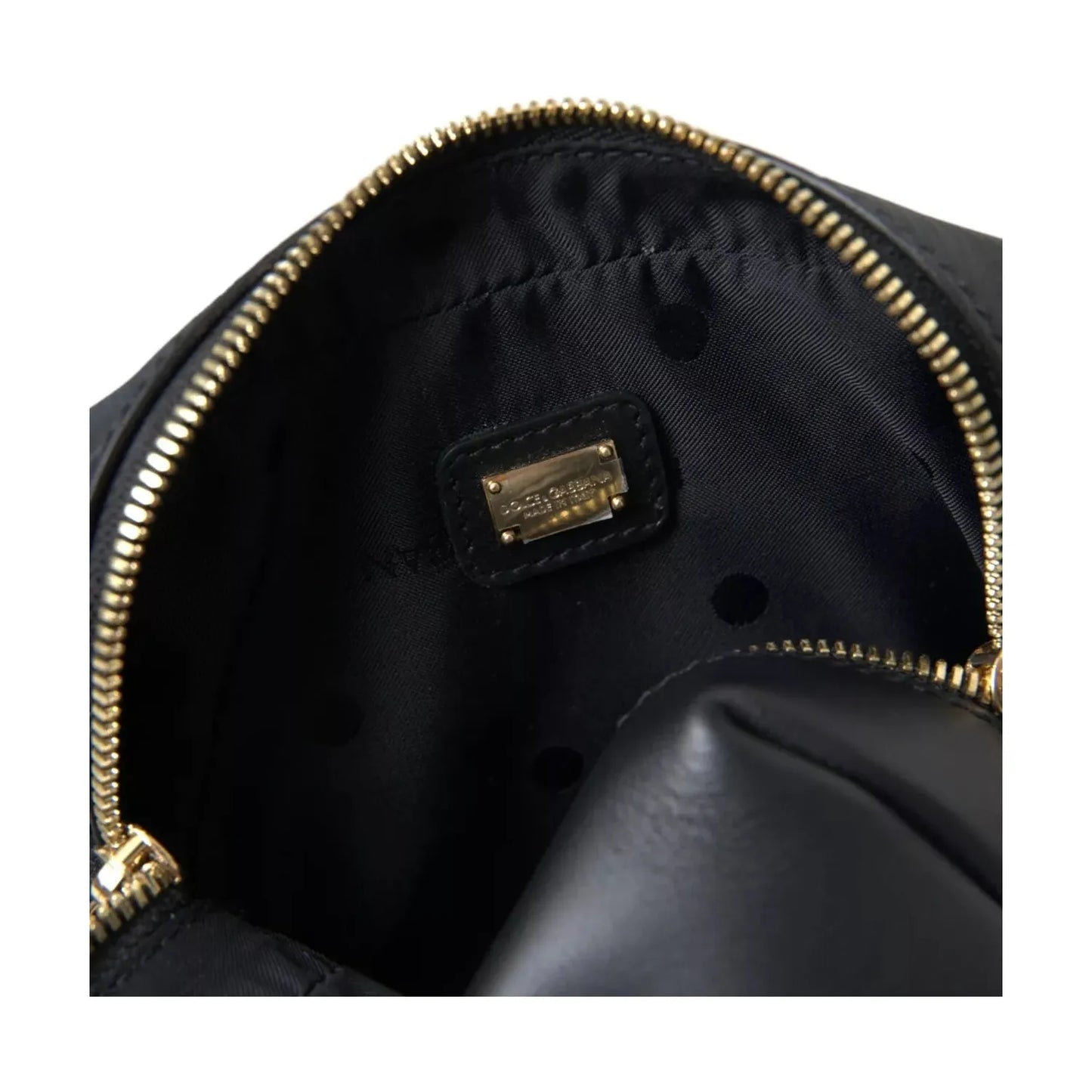 Dolce & Gabbana Black Calfskin Leather Double Waist Belt Fanny Pack Bag BAG4670