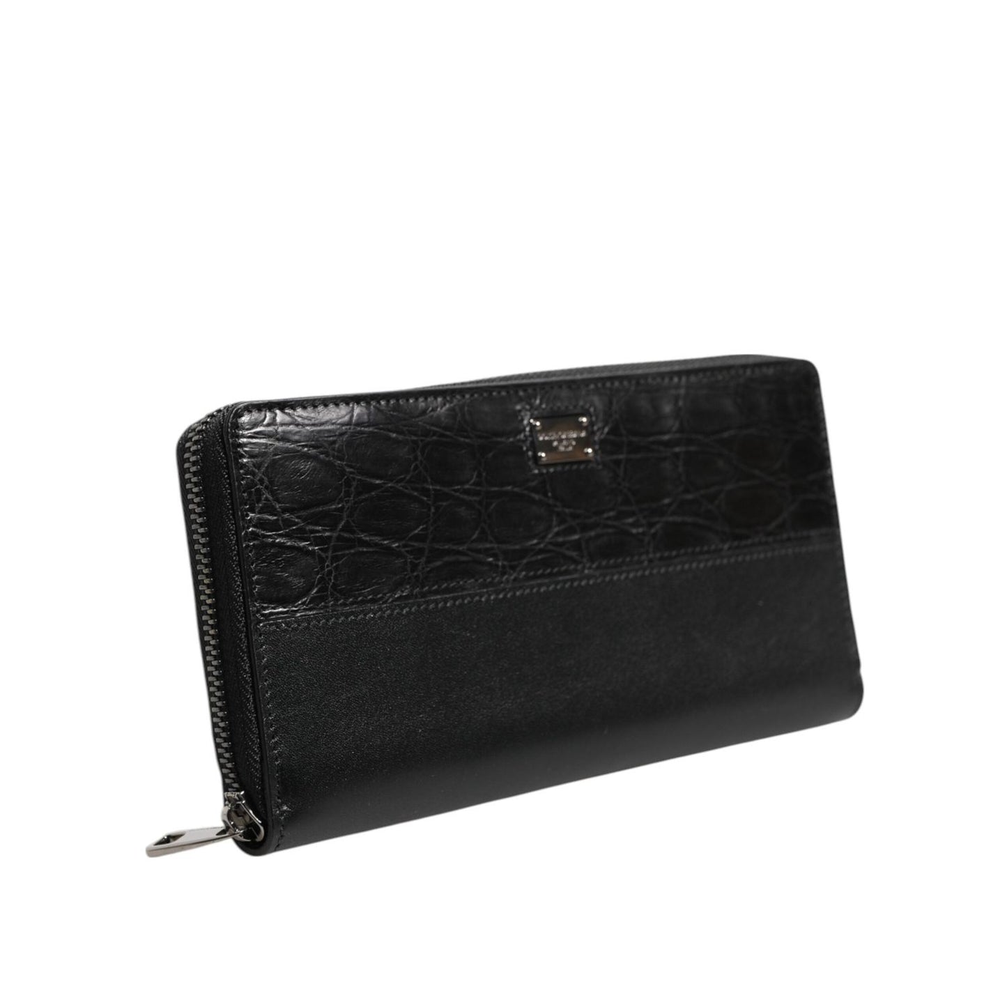 Dolce & Gabbana Black Leather Logo Plaque Zip Around Continental Wallet BAG4700