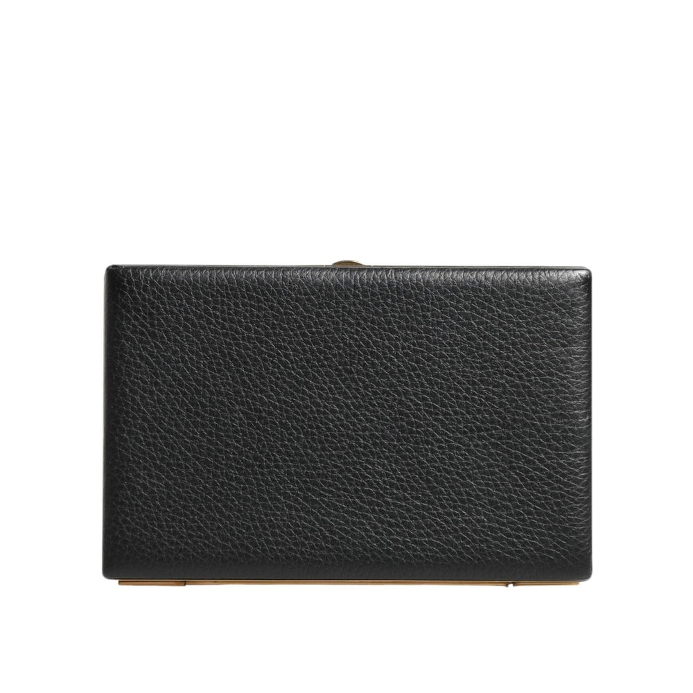 Dolce & Gabbana Black Leather Gold Frame Clutch Evening Party Purse Bag BAG4719