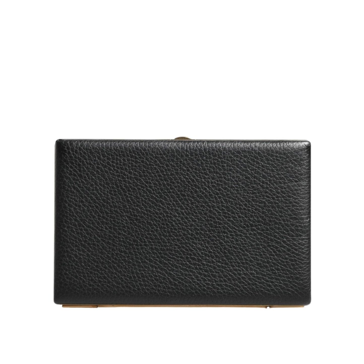 Dolce & Gabbana Black Leather Gold Frame Clutch Evening Party Purse Bag BAG4719