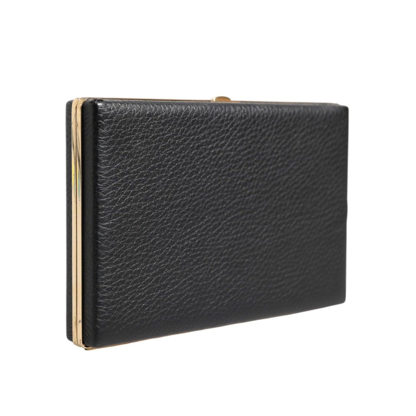 Dolce & Gabbana Black Leather Gold Frame Clutch Evening Party Purse Bag BAG4719