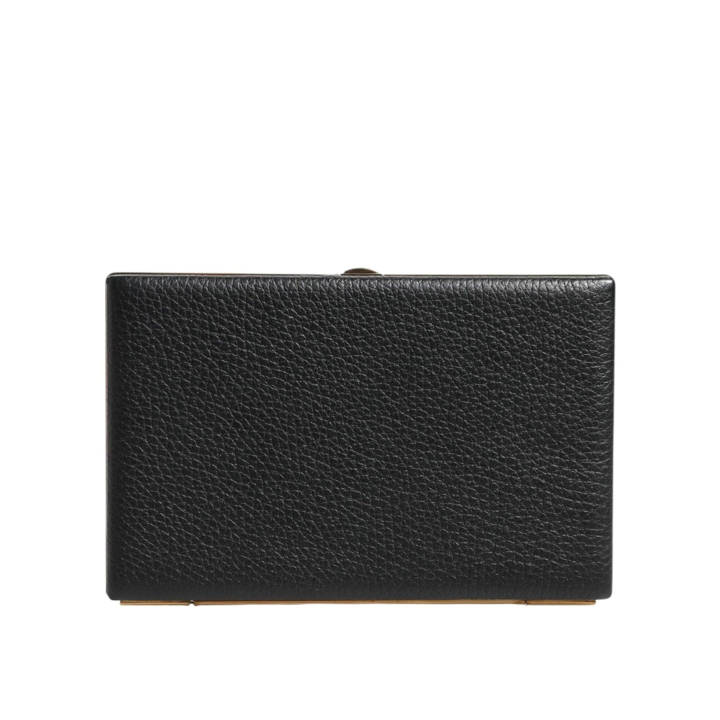 Dolce & Gabbana Black Leather Gold Frame Clutch Evening Party Purse Bag BAG4719