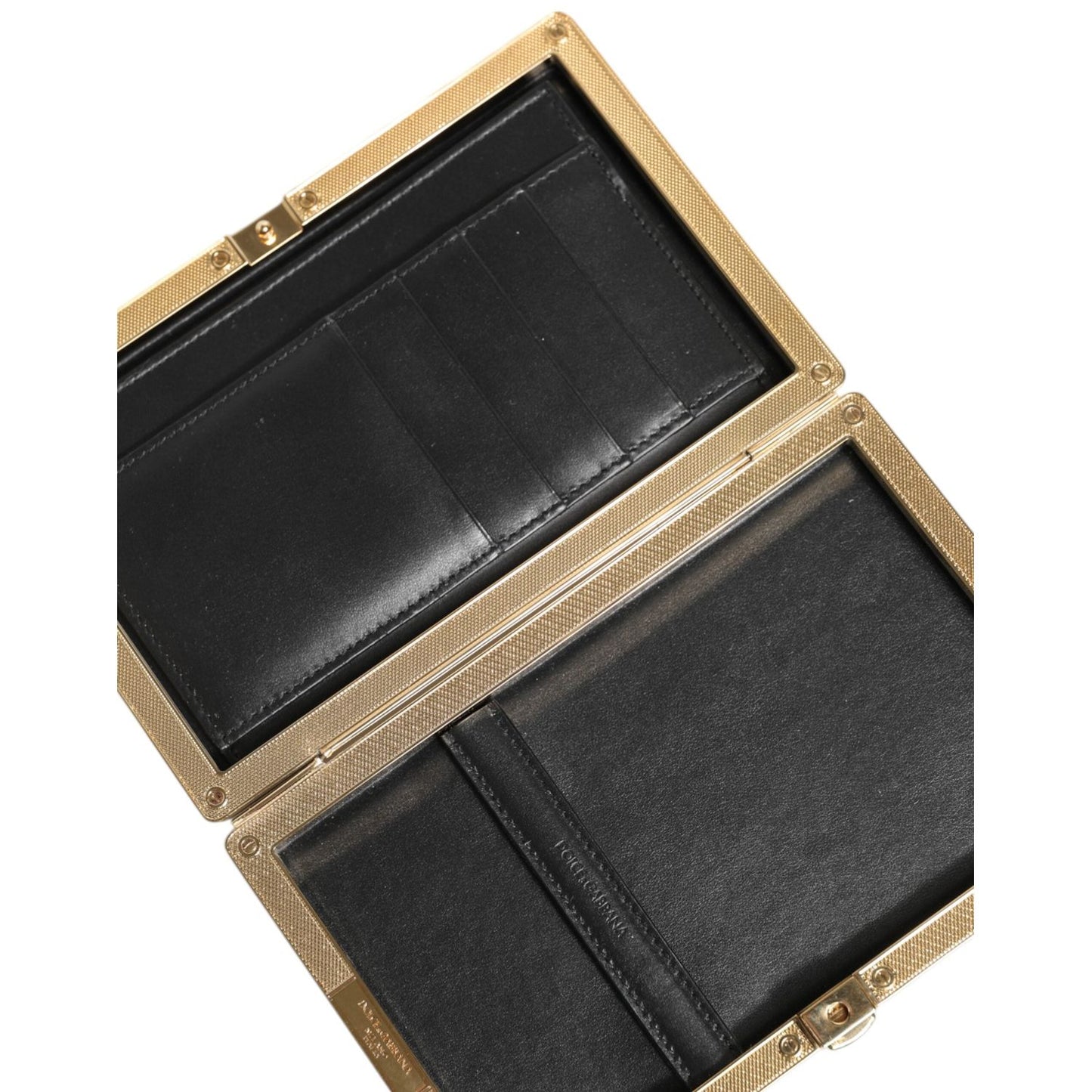 Dolce & Gabbana Black Leather Gold Frame Clutch Evening Party Purse Bag BAG4719