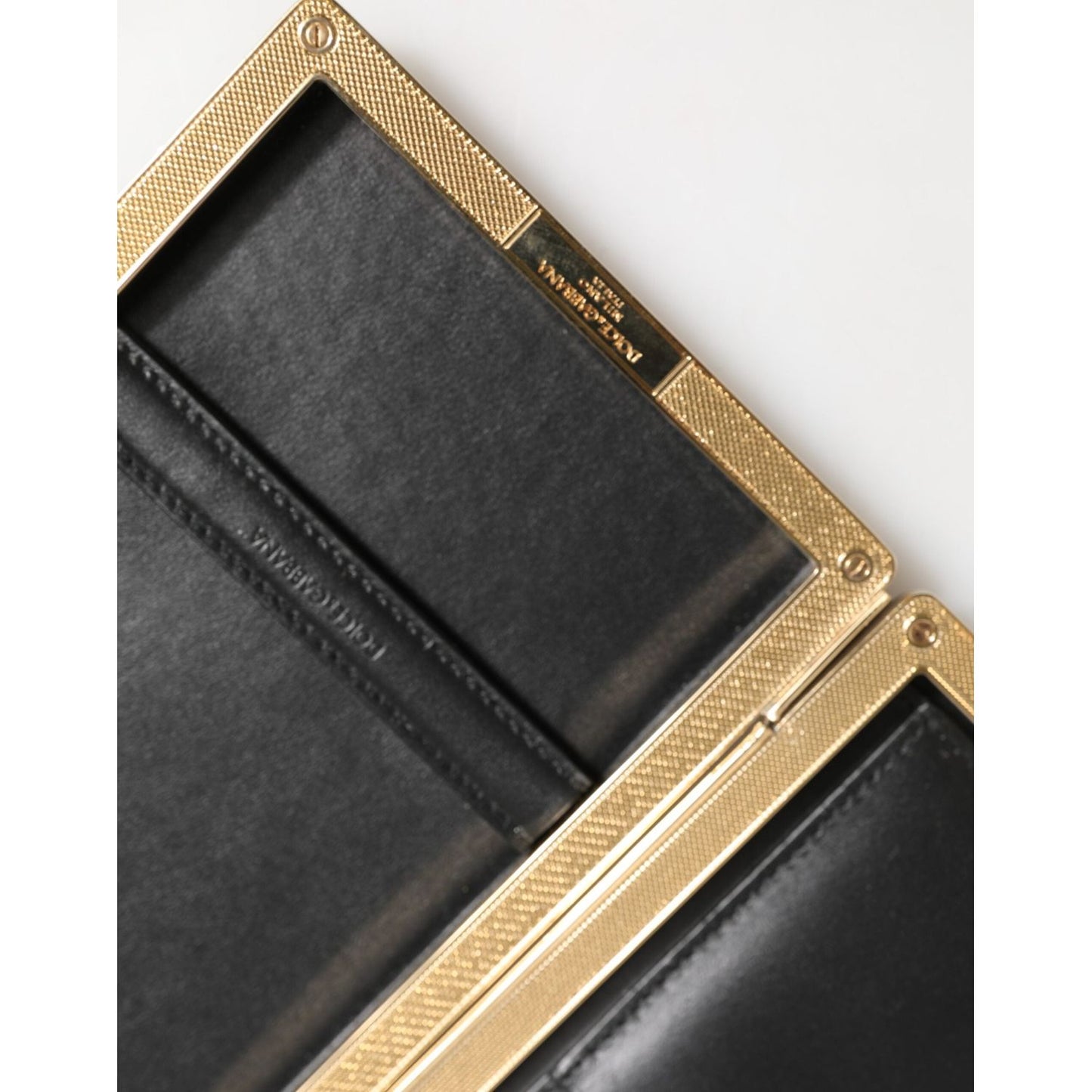 Dolce & Gabbana Black Leather Gold Frame Clutch Evening Party Purse Bag BAG4719