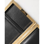 Dolce & Gabbana Black Leather Gold Frame Clutch Evening Party Purse Bag BAG4719