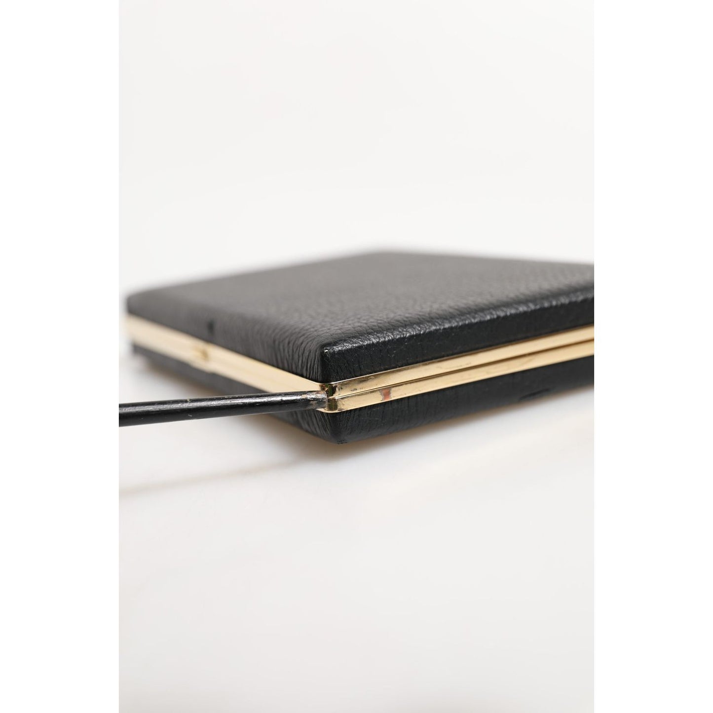 Dolce & Gabbana Black Leather Gold Frame Clutch Evening Party Purse Bag BAG4719