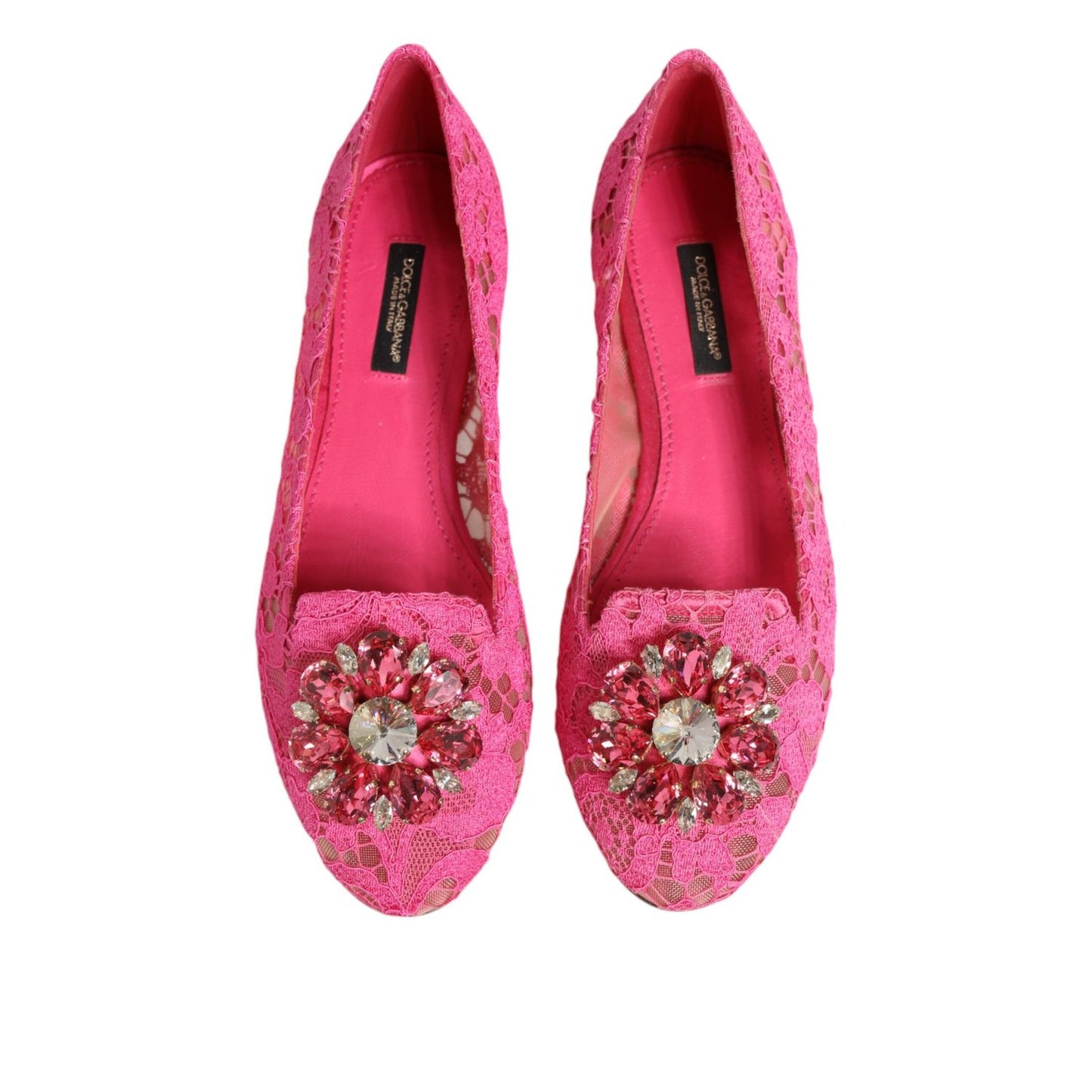 Dolce & Gabbana Pink Taormina Lace Crystals Flats Shoes LA12791-36