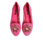 Dolce & Gabbana Pink Taormina Lace Crystals Flats Shoes LA12791-36