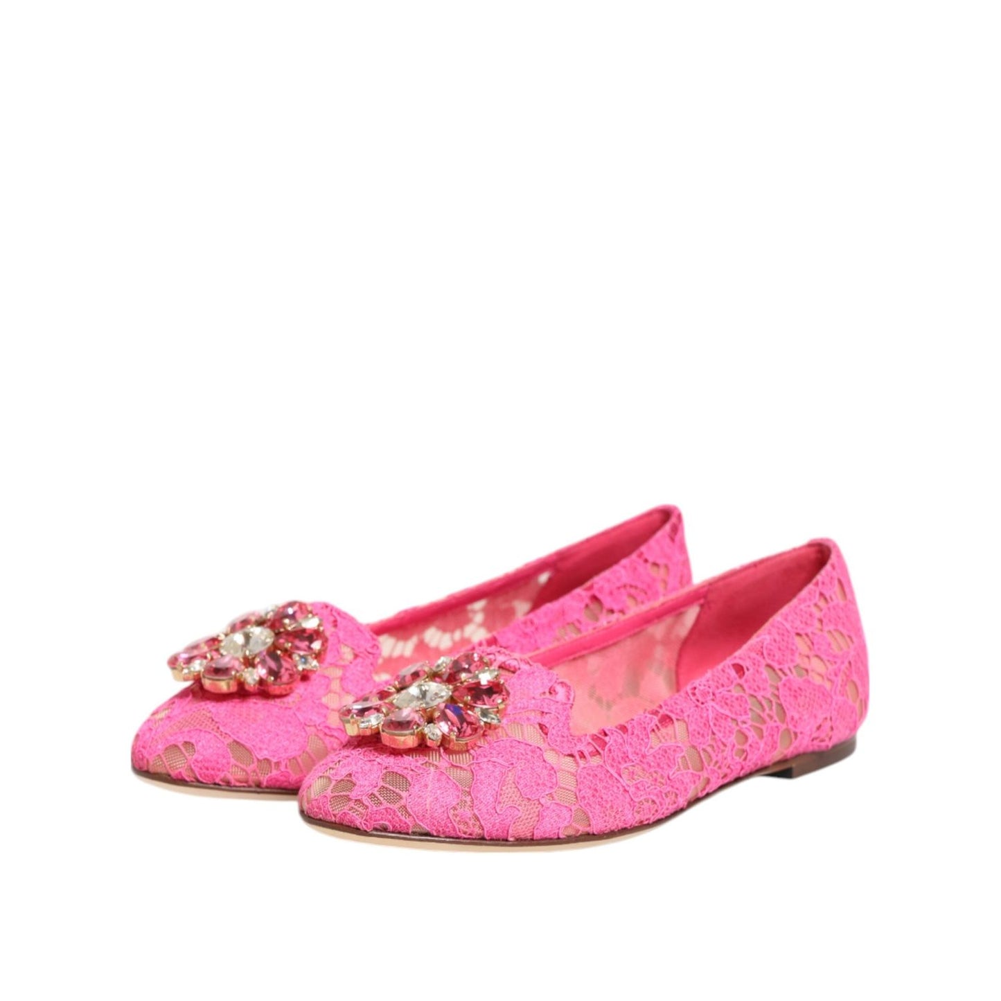 Dolce & Gabbana Pink Taormina Lace Crystals Flats Shoes LA12791-36
