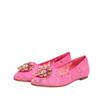 Dolce & Gabbana Pink Taormina Lace Crystals Flats Shoes LA12791-36