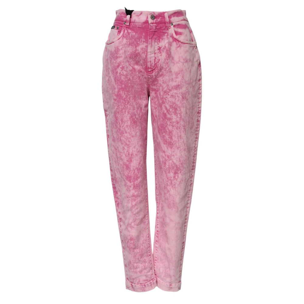 Dolce & Gabbana Pink Tie Dye High Waist Tapered Denim Jeans PAN76542-38