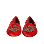 Dolce & Gabbana Red Velvet DG Heart Loafers Flats Shoes LA12821-36