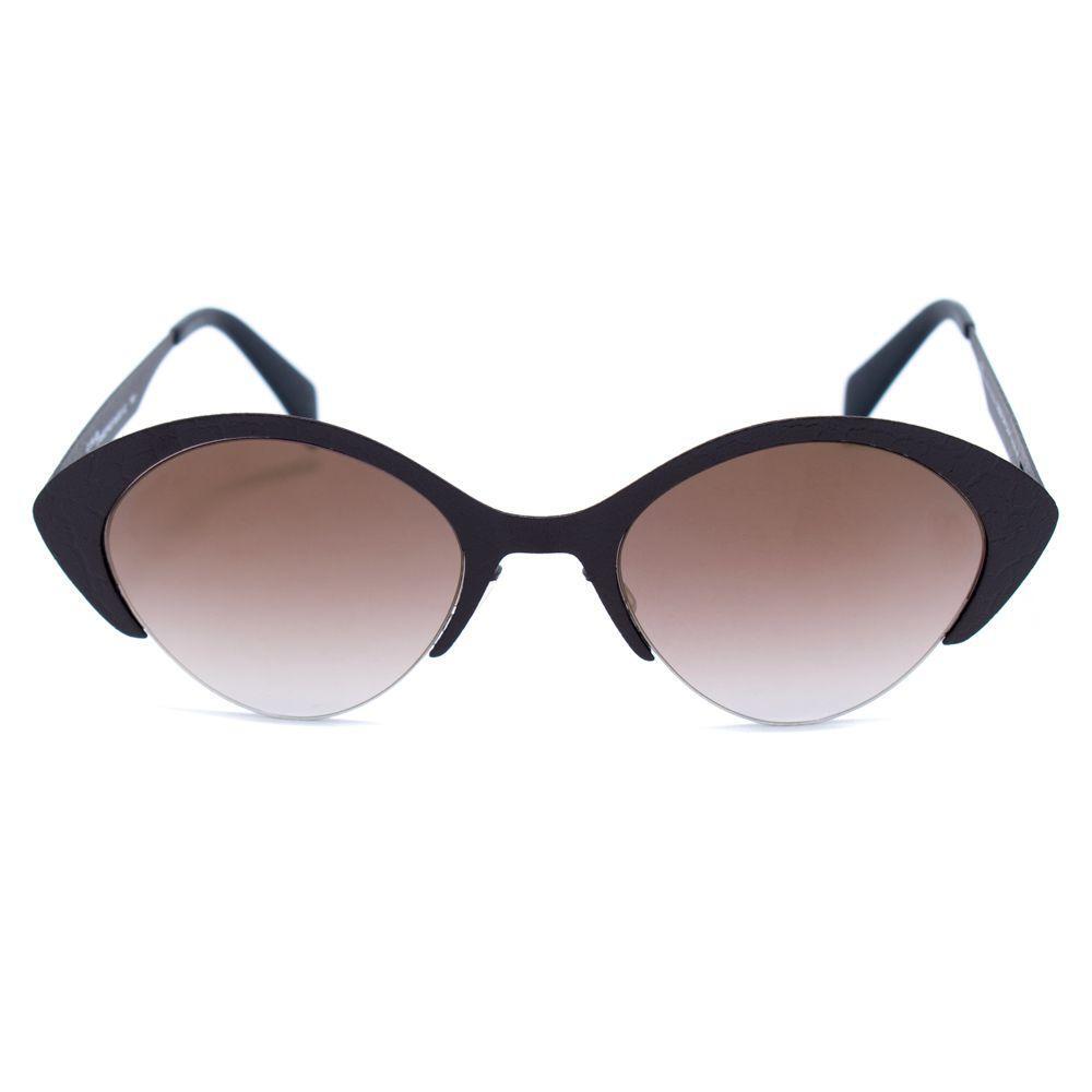 Italia Independent Black Metal Sunglasses, women's stylish cat-eye design, black metal frame, mineral lenses, size 51/21/140 mm.