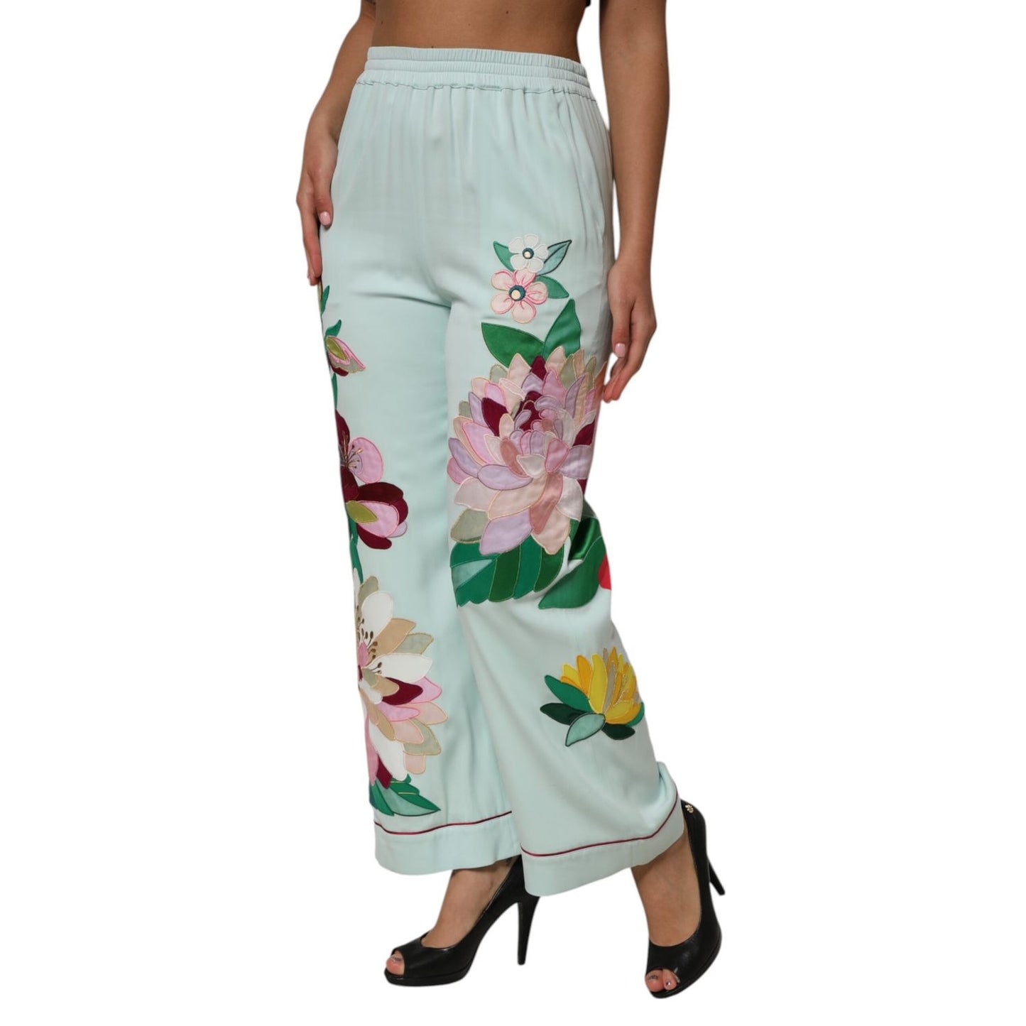 Dolce & Gabbana Green Floral Garterized Straight Pajama Pants PAN76676-40