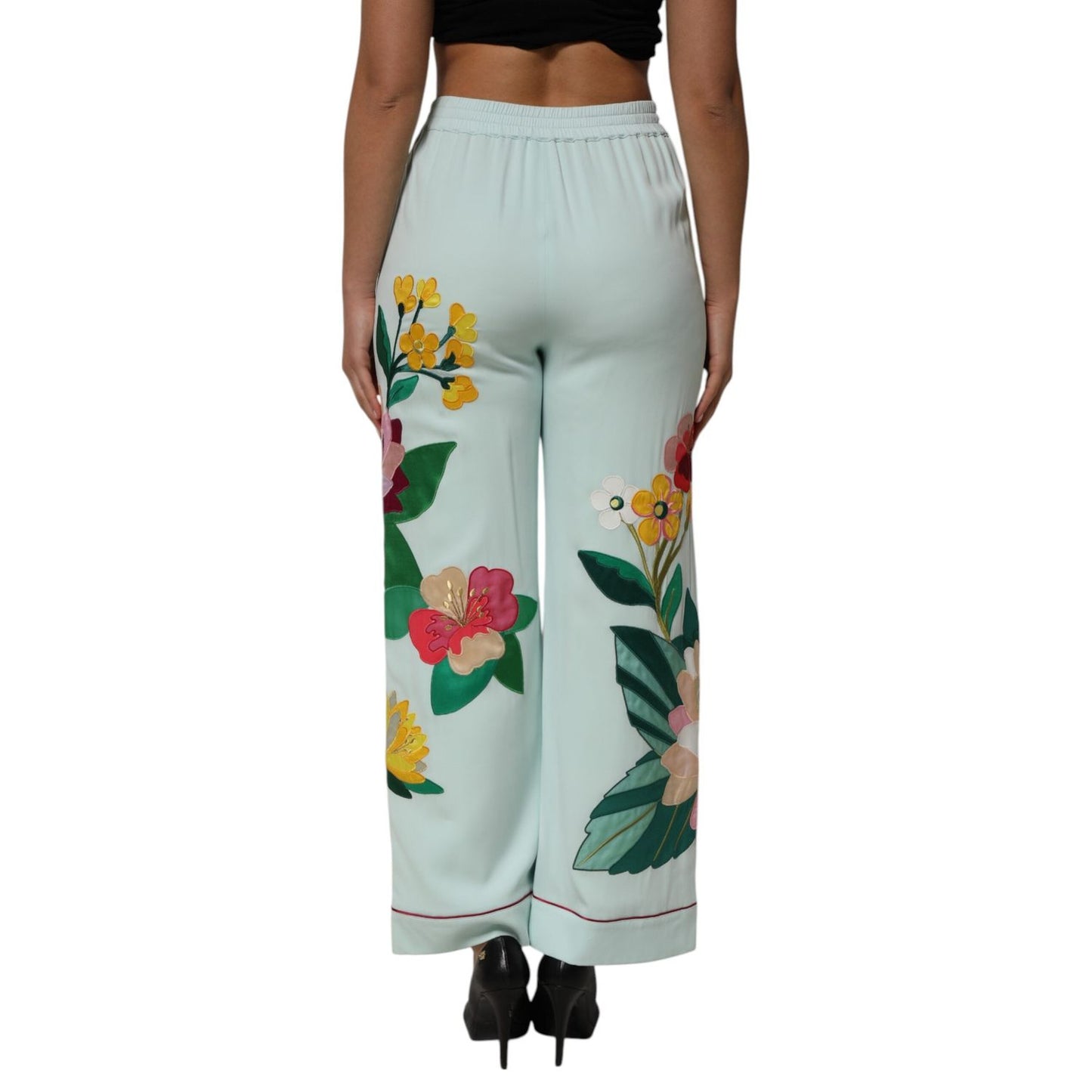 Dolce & Gabbana Green Floral Garterized Straight Pajama Pants PAN76676-40