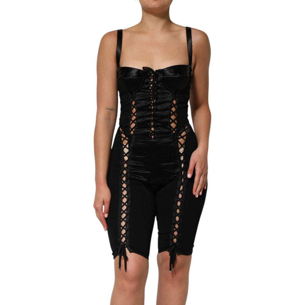 Dolce & Gabbana Black Corset Lace Bodycon Jumpsuit Mini Dress DR81777-40