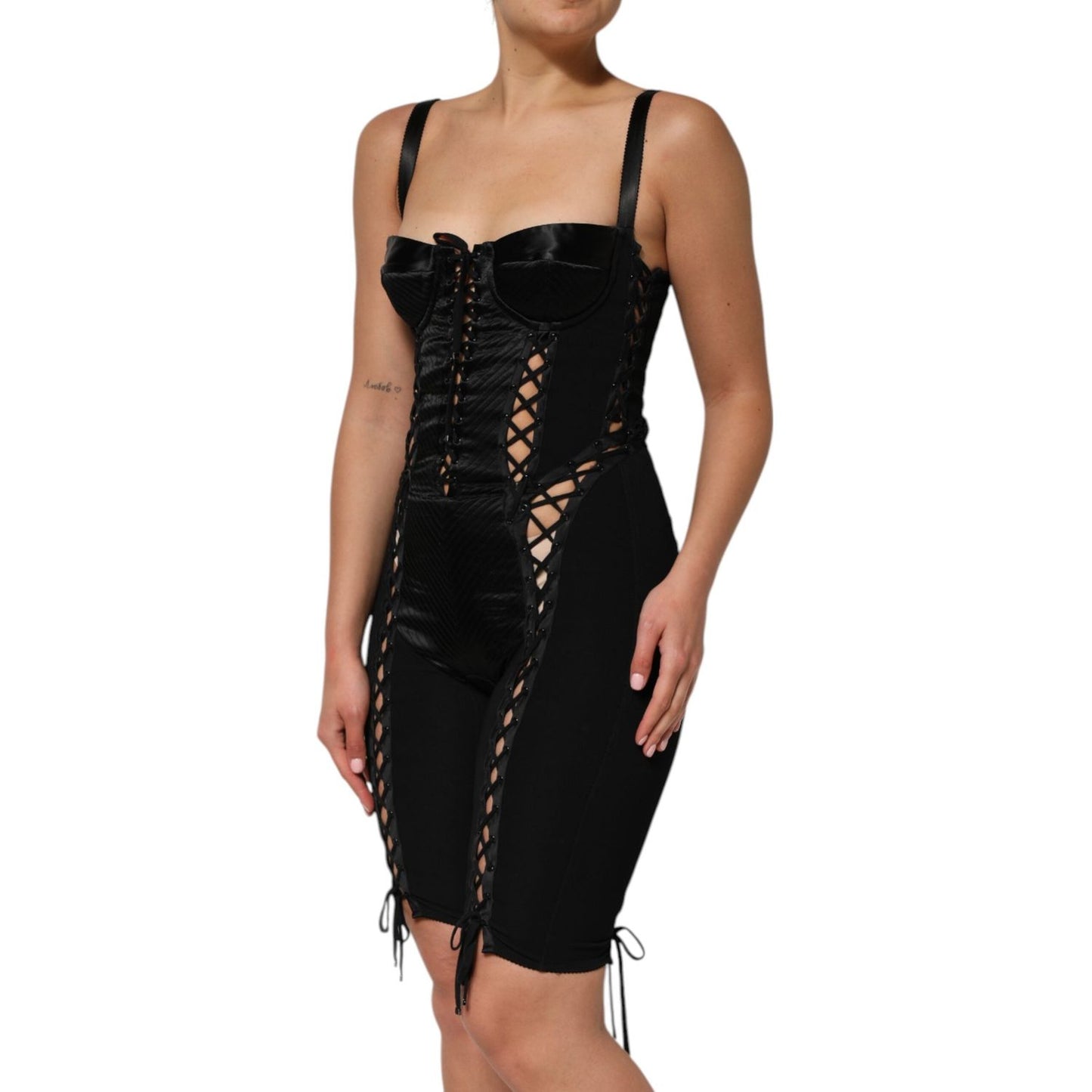 Dolce & Gabbana Black Corset Lace Bodycon Jumpsuit Mini Dress DR81777-40