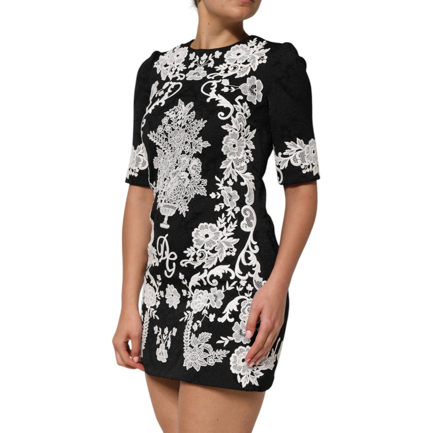 Dolce & Gabbana Black Lace Trim Short Sleeves A-line Dress DR81826-36