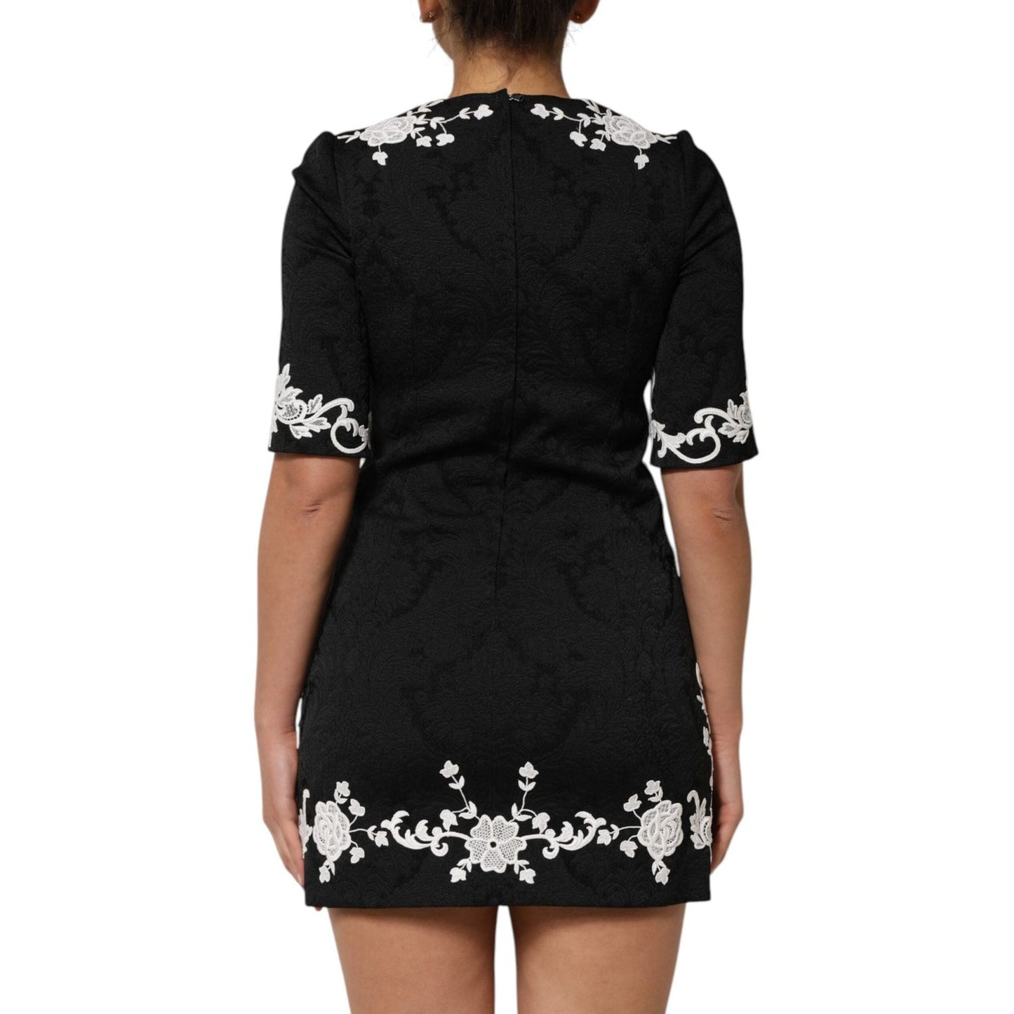 Dolce & Gabbana Black Lace Trim Short Sleeves A-line Dress DR81826-36