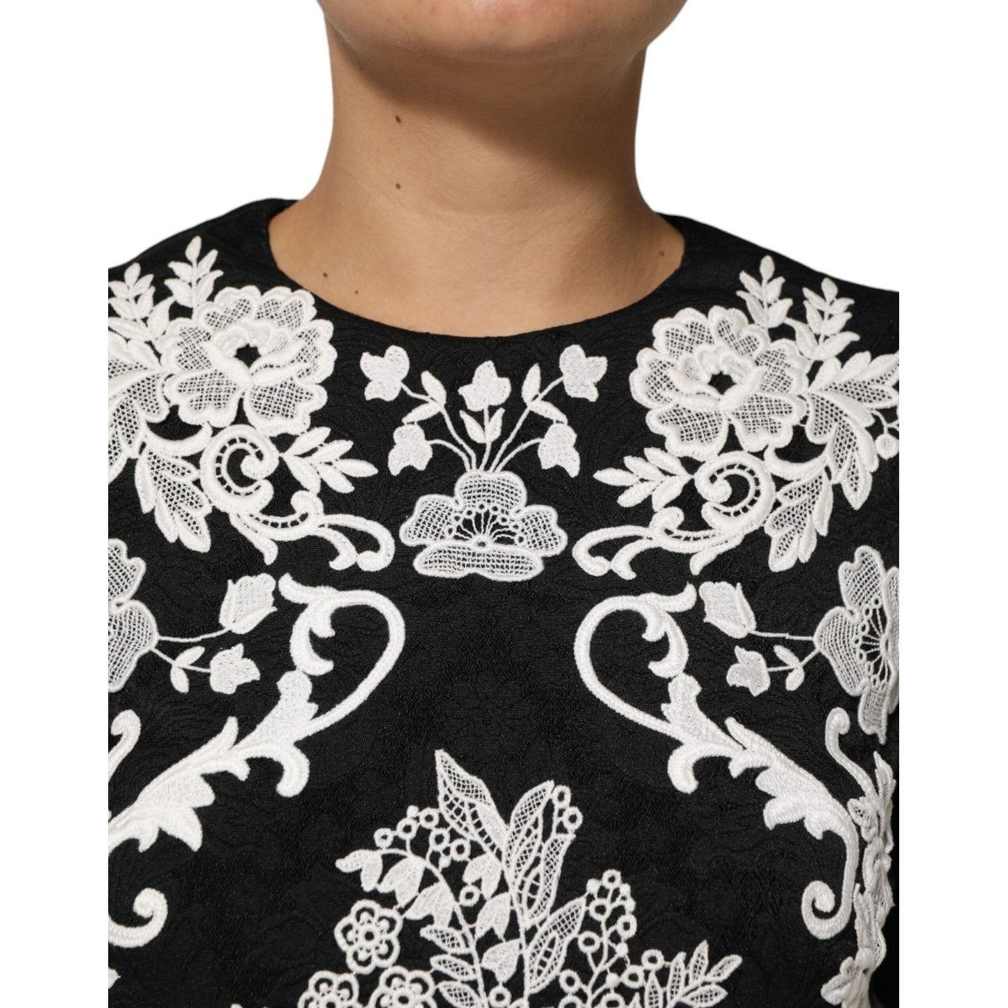 Dolce & Gabbana Black Lace Trim Short Sleeves A-line Dress DR81826-36