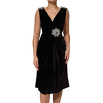 Dolce & Gabbana Black Velvet Flower Embellishment Aline Dress DR81828-40