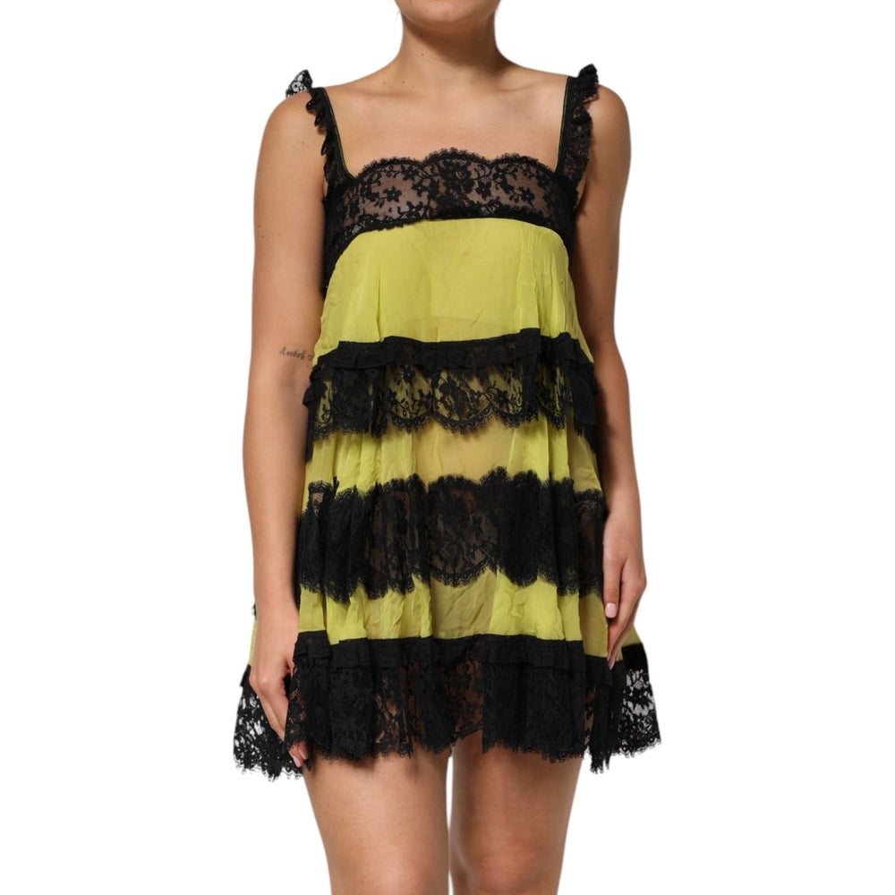 Dolce & Gabbana Yellow Black Babydoll Chemise Lingerie Dress DR81835-2