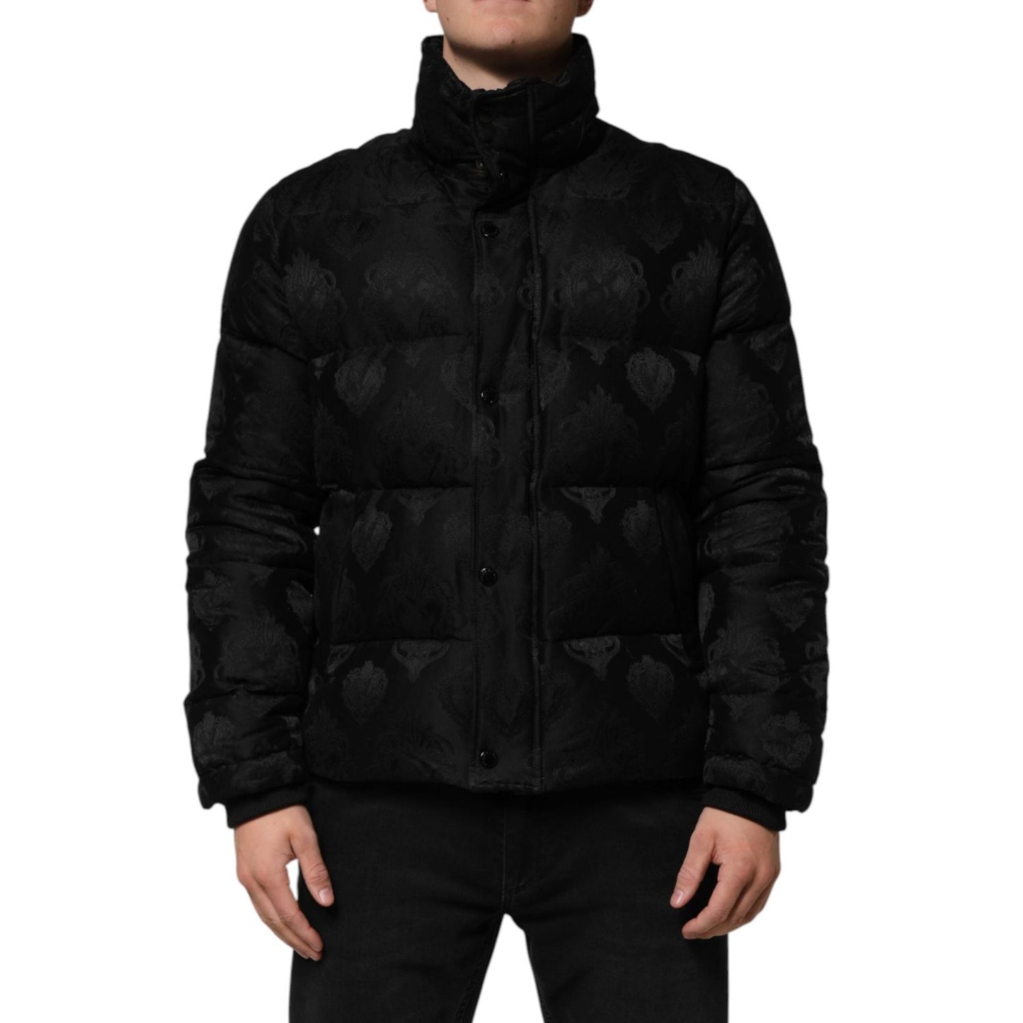 Dolce & Gabbana Black Jacquard Quilted Puffer Bomber Jacket JKT41525-50
