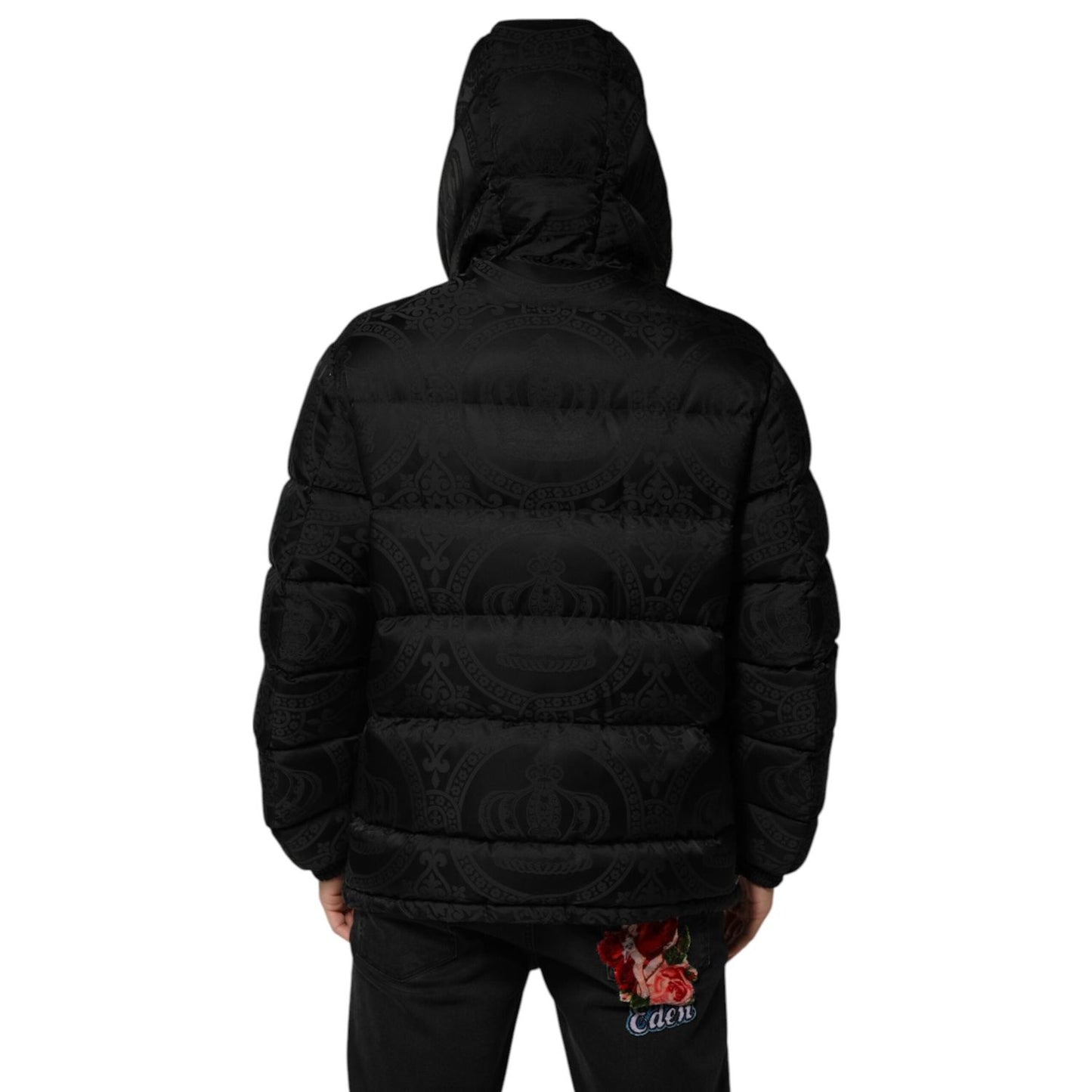 Dolce & Gabbana Black Jacquard Quilted Puffer Hooded Jacket JKT41526-48